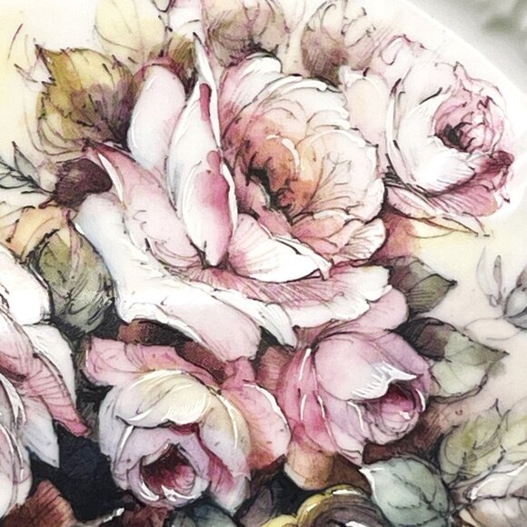 Floribunda Roses & Peonies Decorative Floral Plate Hand Painted Embossed 9" Dish - Picture 7 of 8